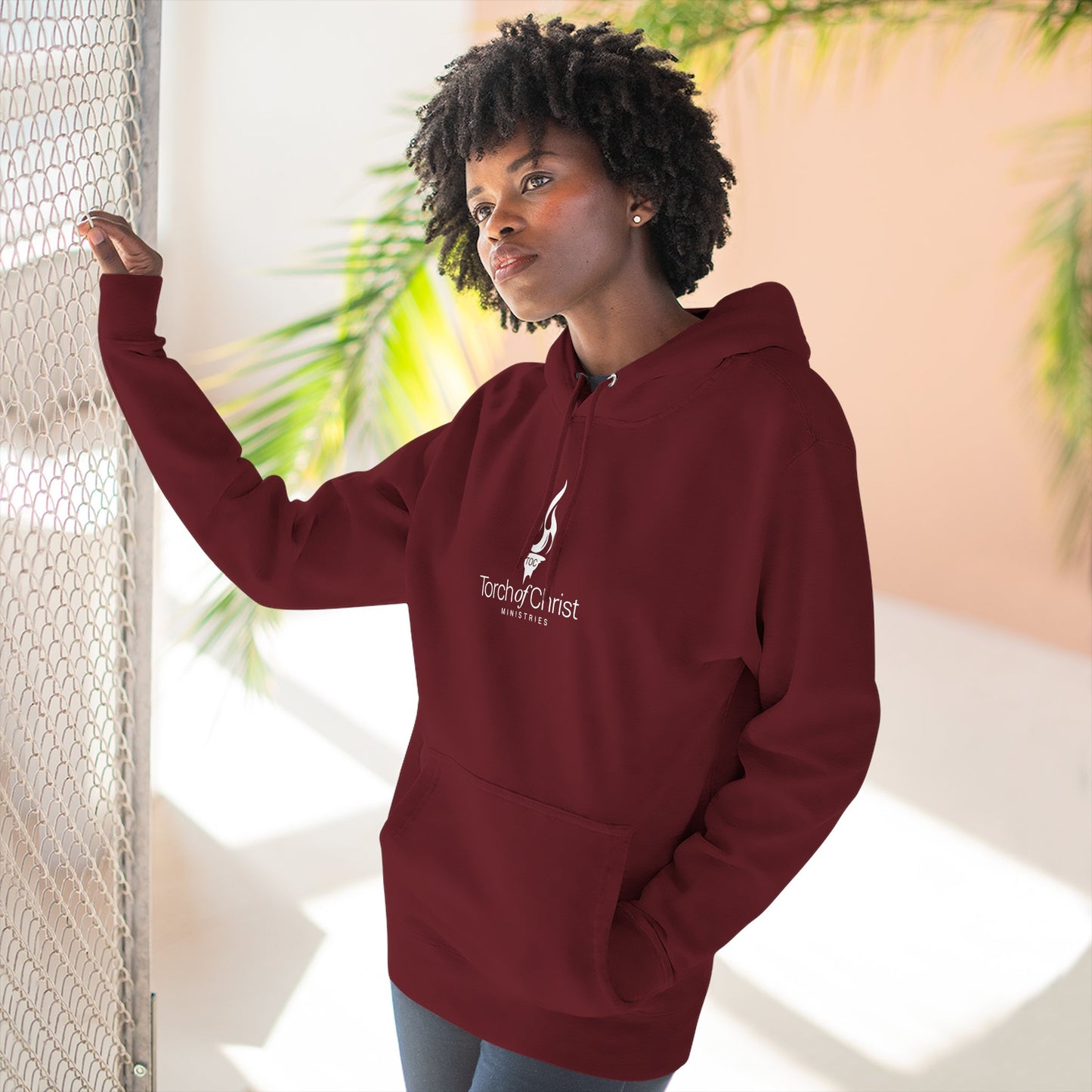 White embroidered Torch Logo Lane Seven fleece hoodie