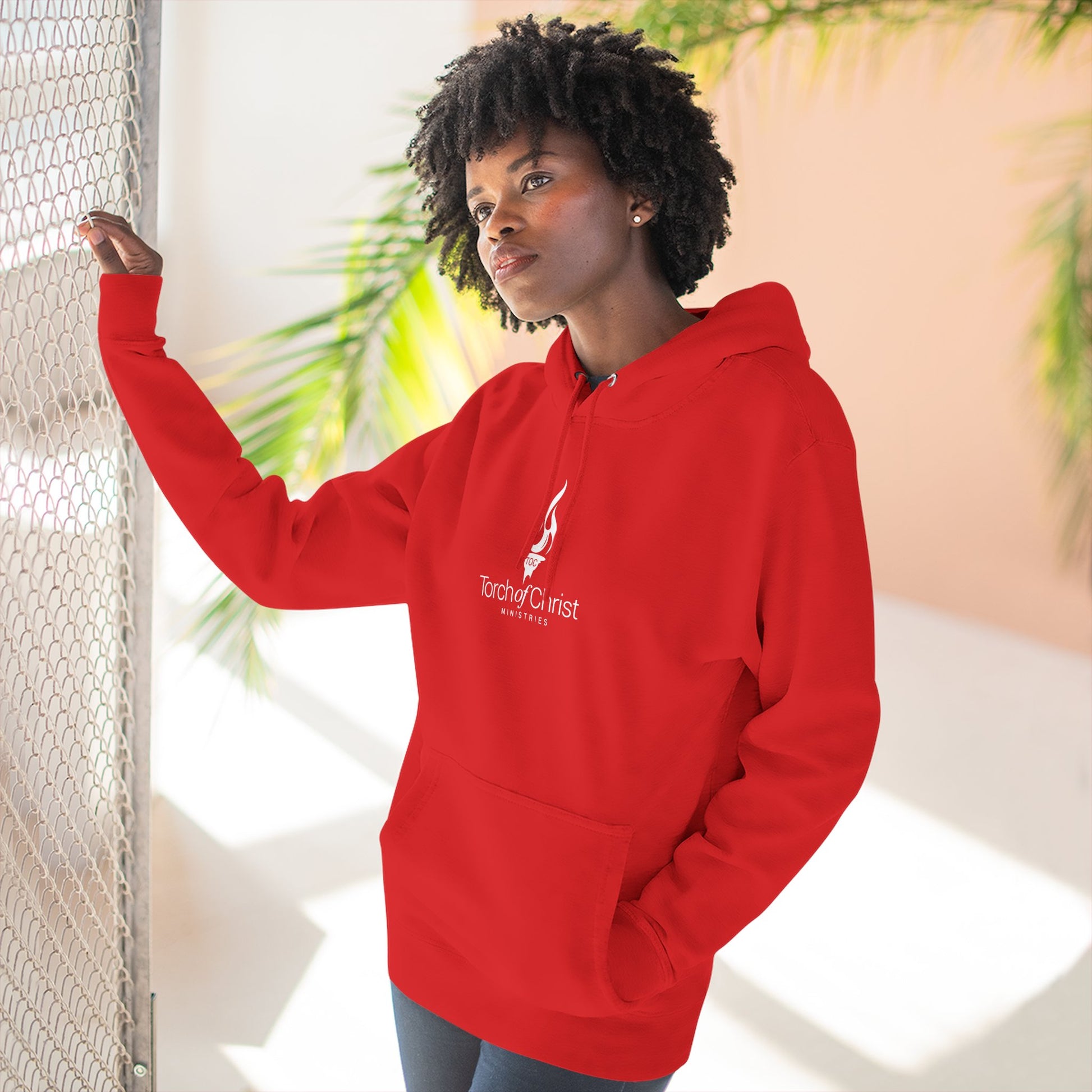 White embroidered Torch Logo Lane Seven fleece hoodie