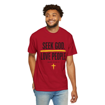 Seek God. Love People. – Stacked Tee, Light Palette (Comfort Colors) – product image 1