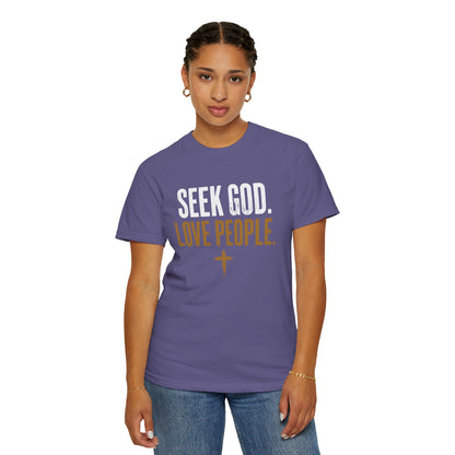 Seek God. Love People. – Stacked Tee, Deep Palette (Comfort Colors) – product image 4