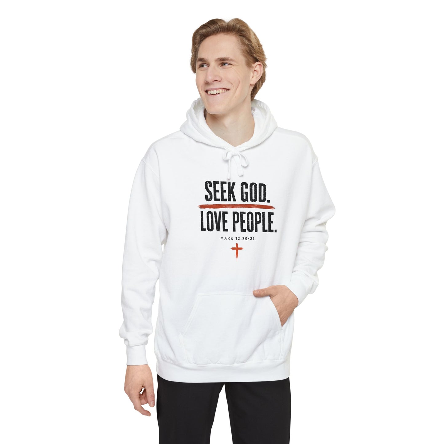Seek God. Love People. – Stacked Garment-Dyed Hoodie – product image 2