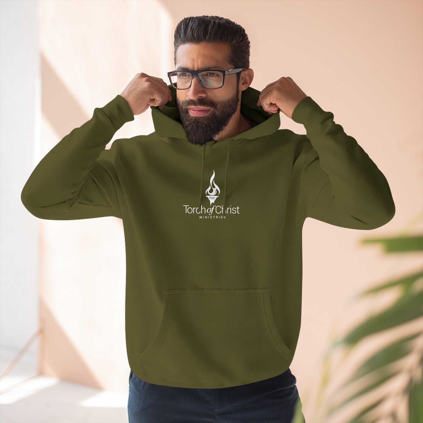 White embroidered Torch Logo Lane Seven fleece hoodie