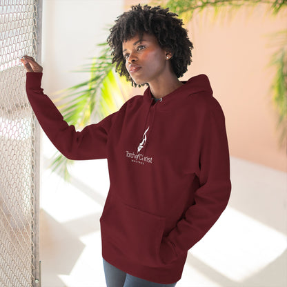 White embroidered Torch Logo Lane Seven fleece hoodie