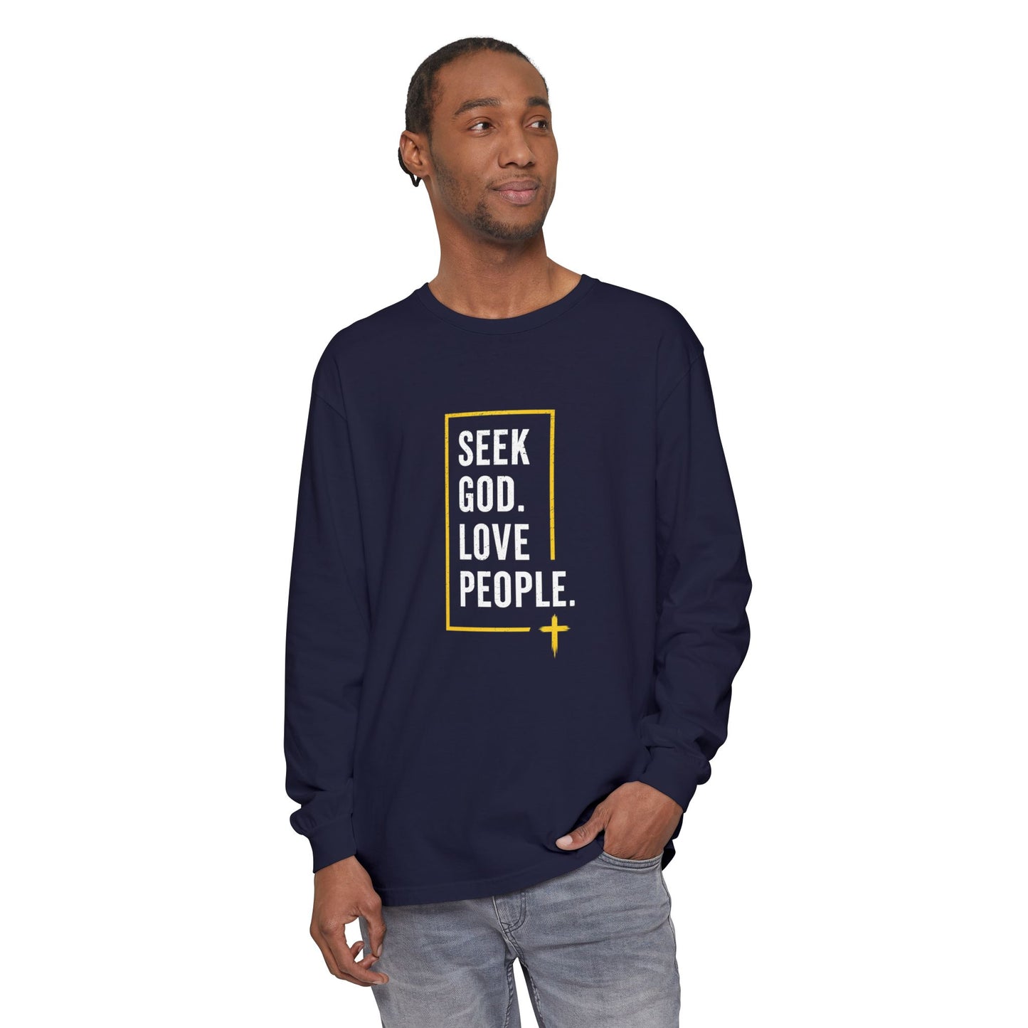 Seek God. Love People. – Stacked Long-Sleeve Tee (Comfort Colors) – product image 7