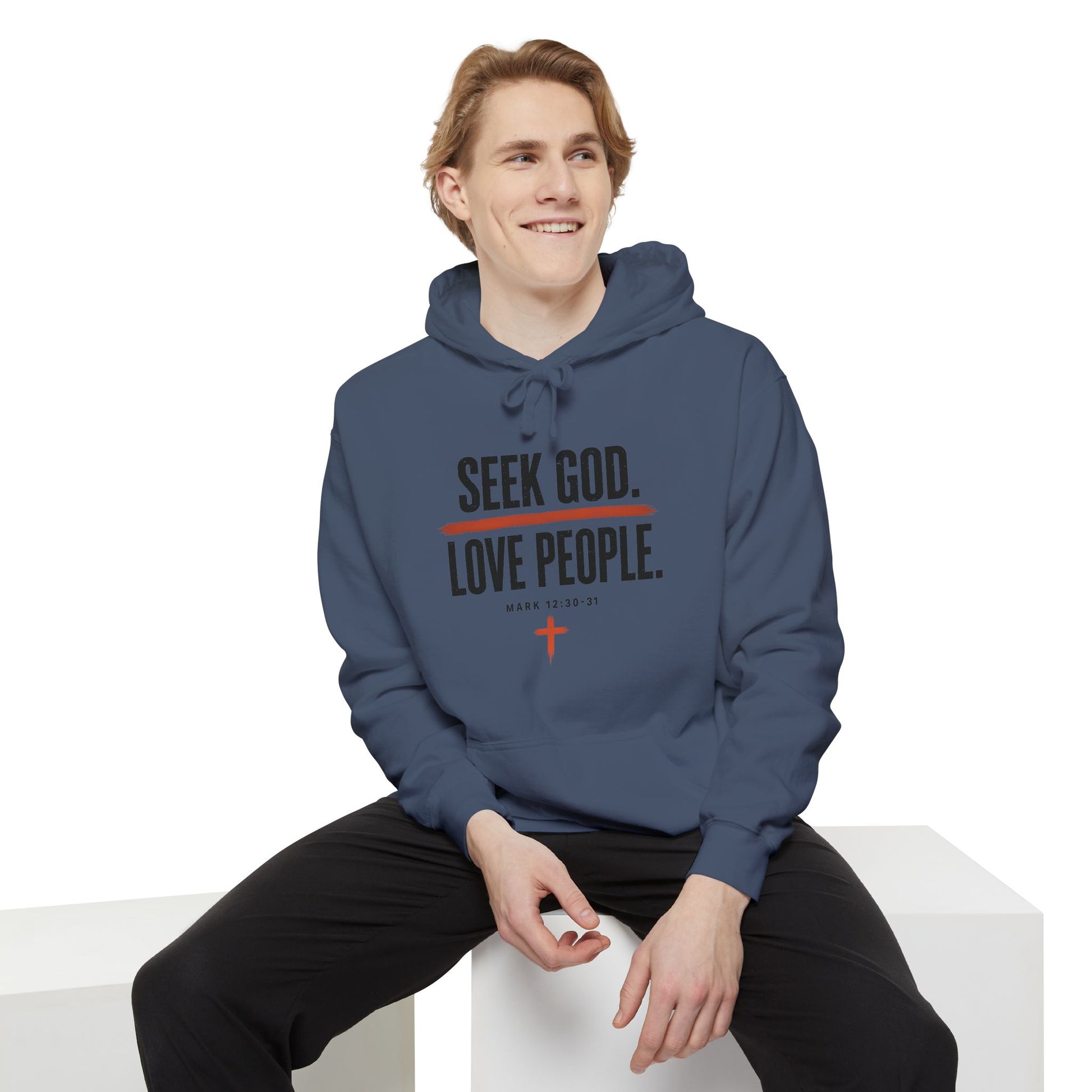 Seek God. Love People. – Stacked Garment-Dyed Hoodie – product image 1