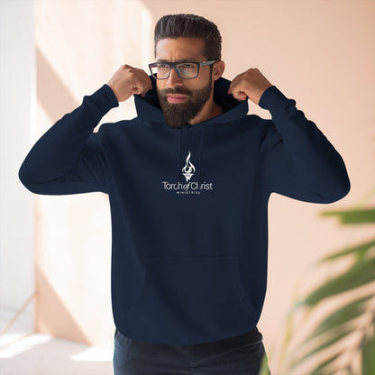 White embroidered Torch Logo Lane Seven fleece hoodie
