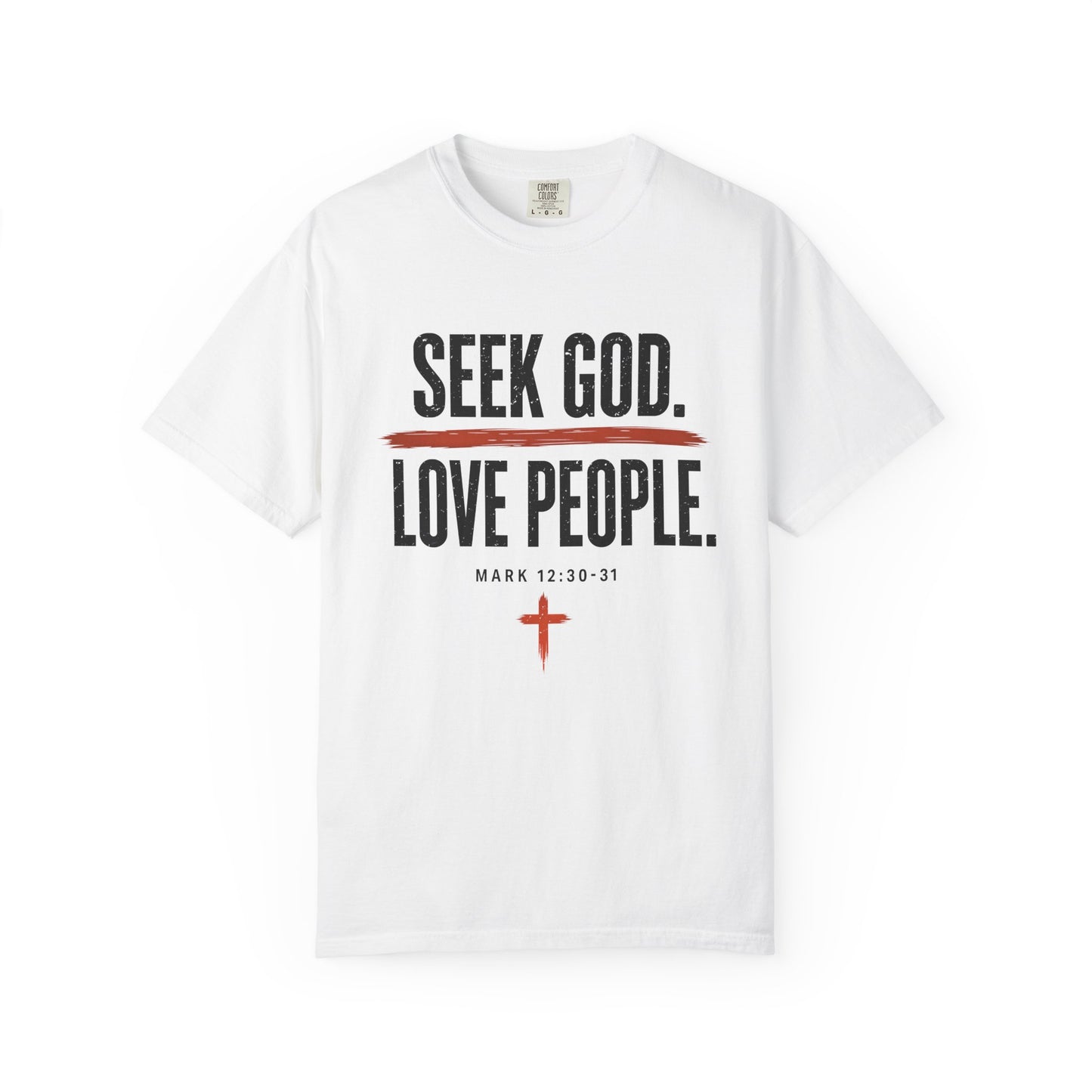 Seek God. Love People. – Stacked Tee, Light Palette (Comfort Colors) – product image 3