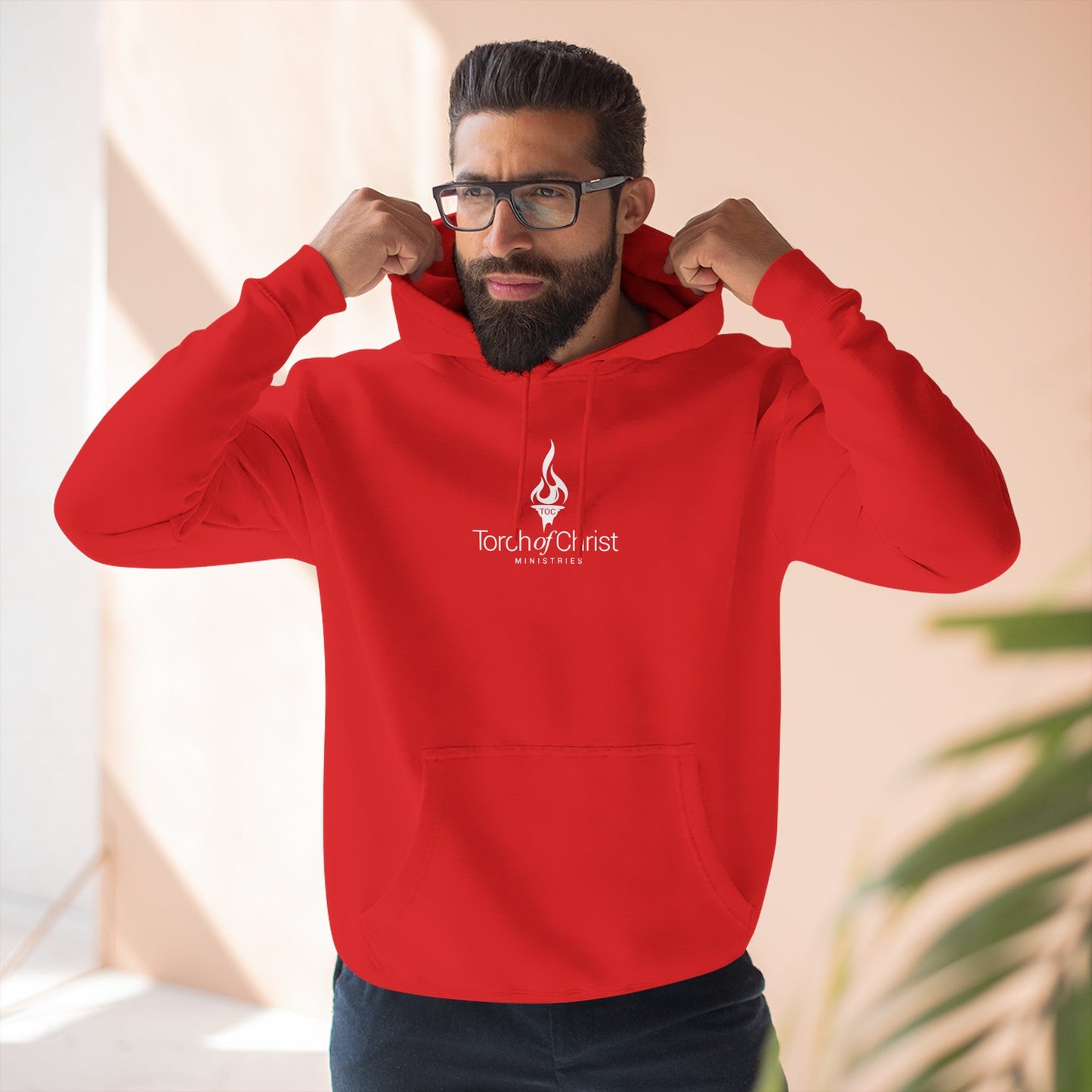 White embroidered Torch Logo Lane Seven fleece hoodie