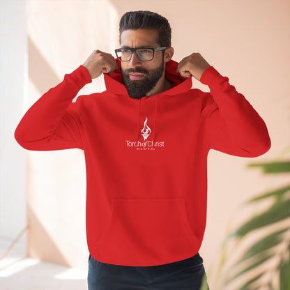 White embroidered Torch Logo Lane Seven fleece hoodie