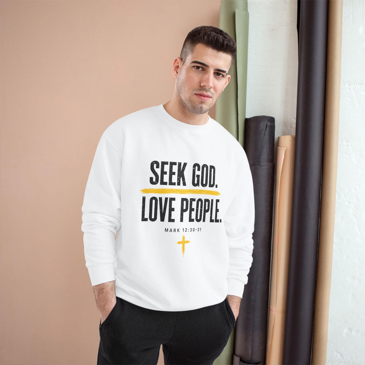 Seek God. Love People. – Stacked Champion Crewneck – product image 1