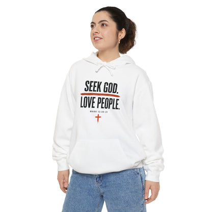 Seek God. Love People. – Stacked Garment-Dyed Hoodie – product image 4