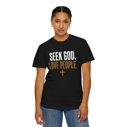 Seek God. Love People. – Stacked Tee, Deep Palette (Comfort Colors) – product image 1