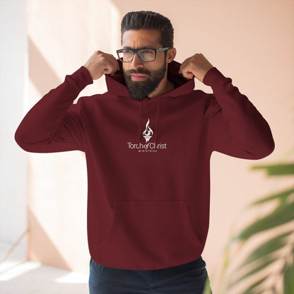 White embroidered Torch Logo Lane Seven fleece hoodie