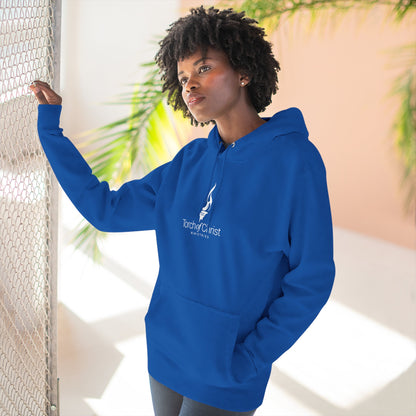 White embroidered Torch Logo Lane Seven fleece hoodie