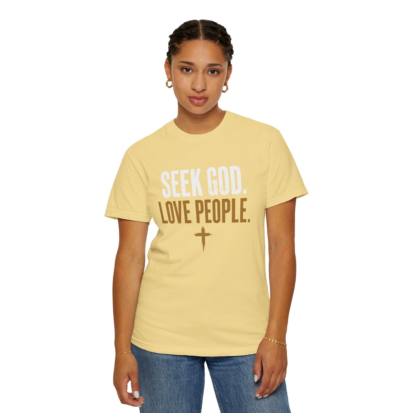 Seek God. Love People. – Stacked Tee, Deep Palette (Comfort Colors) – product image 2