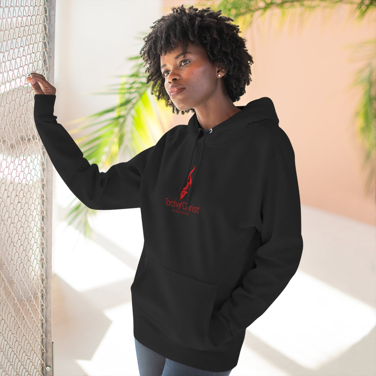 Red embroidered Torch Logo Lane Seven fleece hoodie