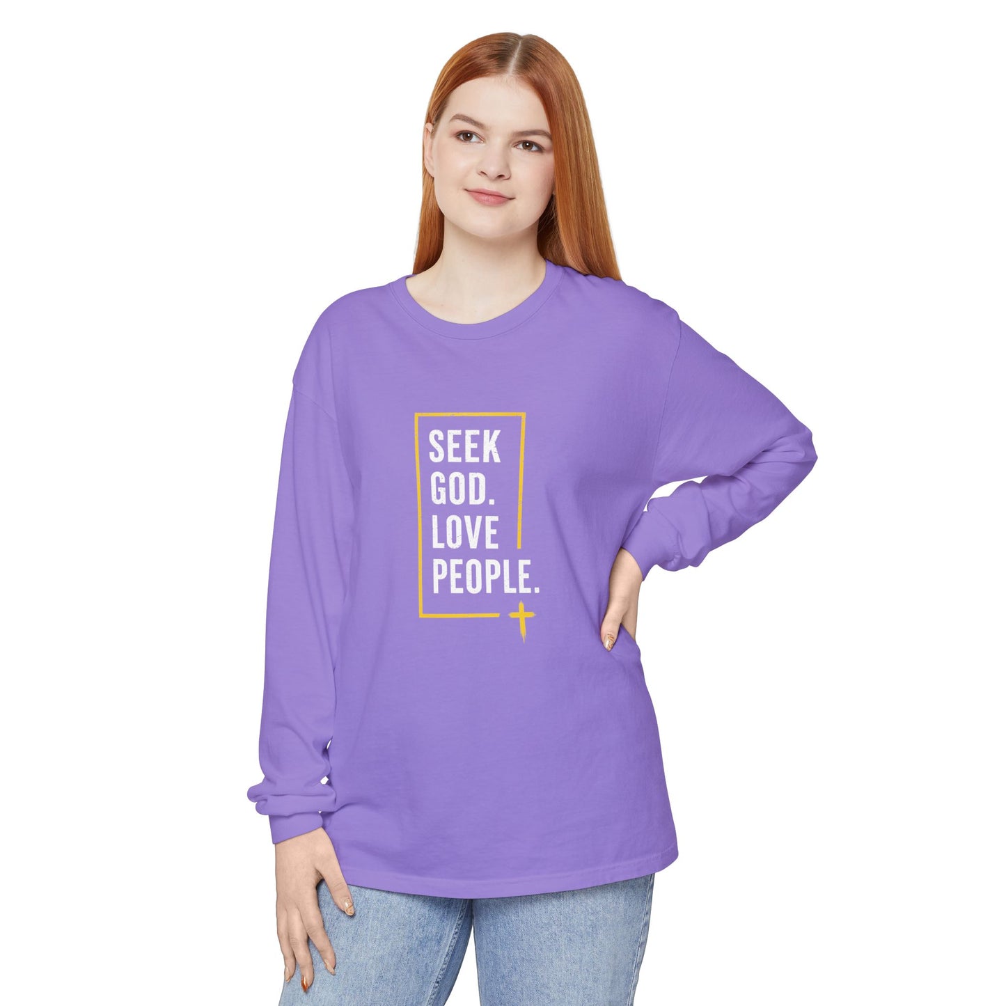 Seek God. Love People. – Stacked Long-Sleeve Tee (Comfort Colors) – product image 8