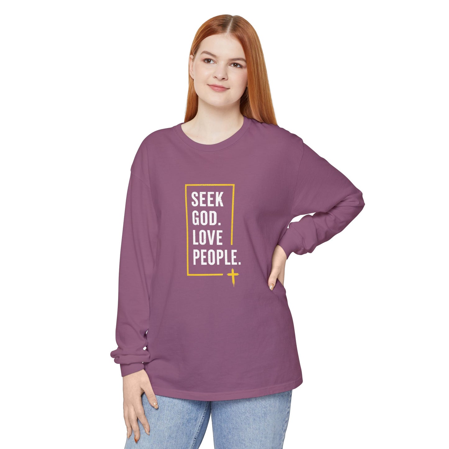 Seek God. Love People. – Stacked Long-Sleeve Tee (Comfort Colors) – product image 6