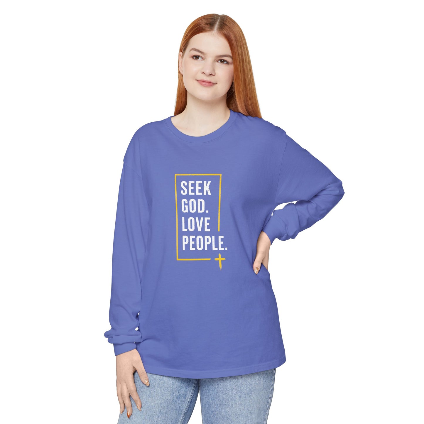 Seek God. Love People. – Stacked Long-Sleeve Tee (Comfort Colors) – product image 9