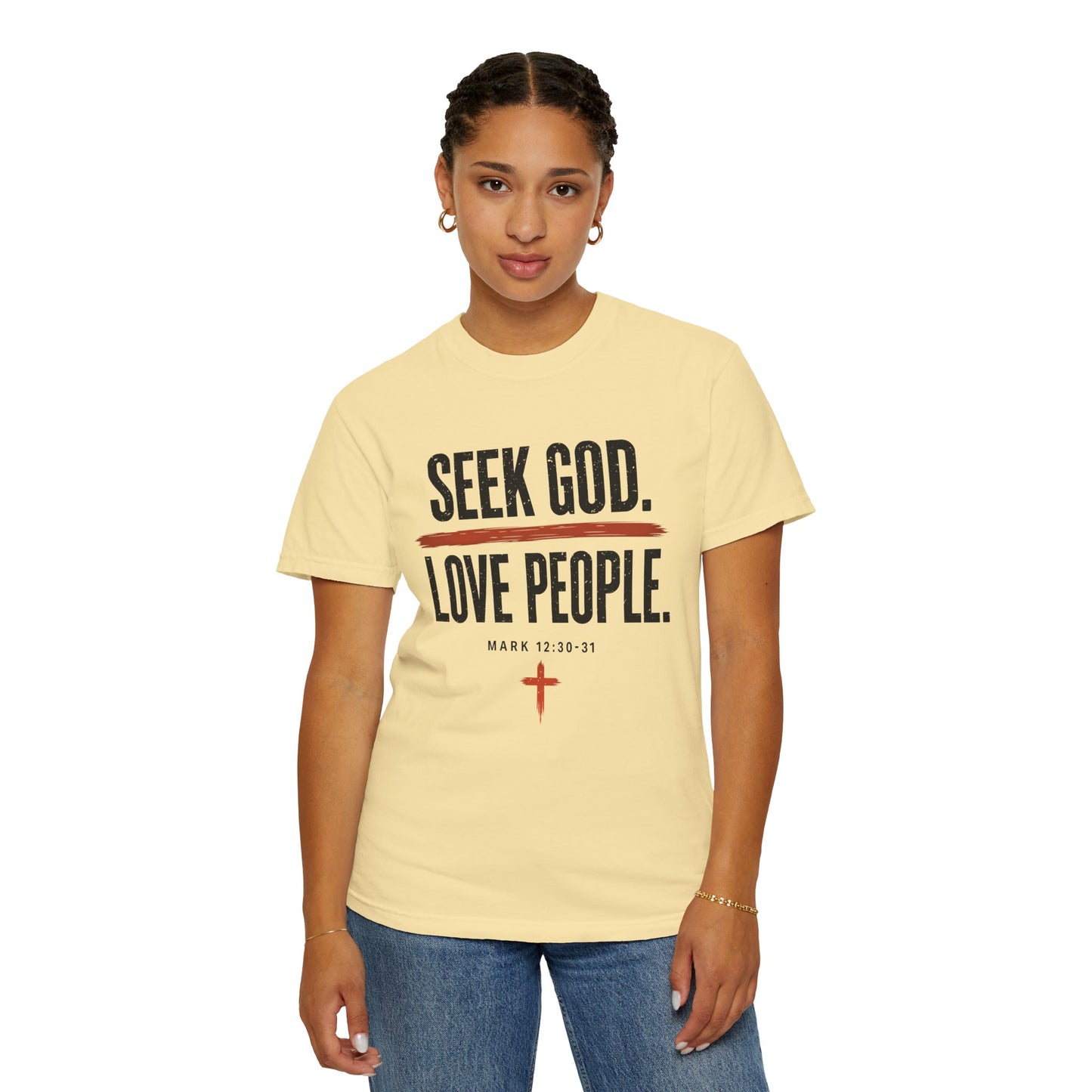 Seek God. Love People. – Stacked Tee, Light Palette (Comfort Colors) – product image 5