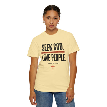 Seek God. Love People. – Stacked Tee, Light Palette (Comfort Colors) – product image 5