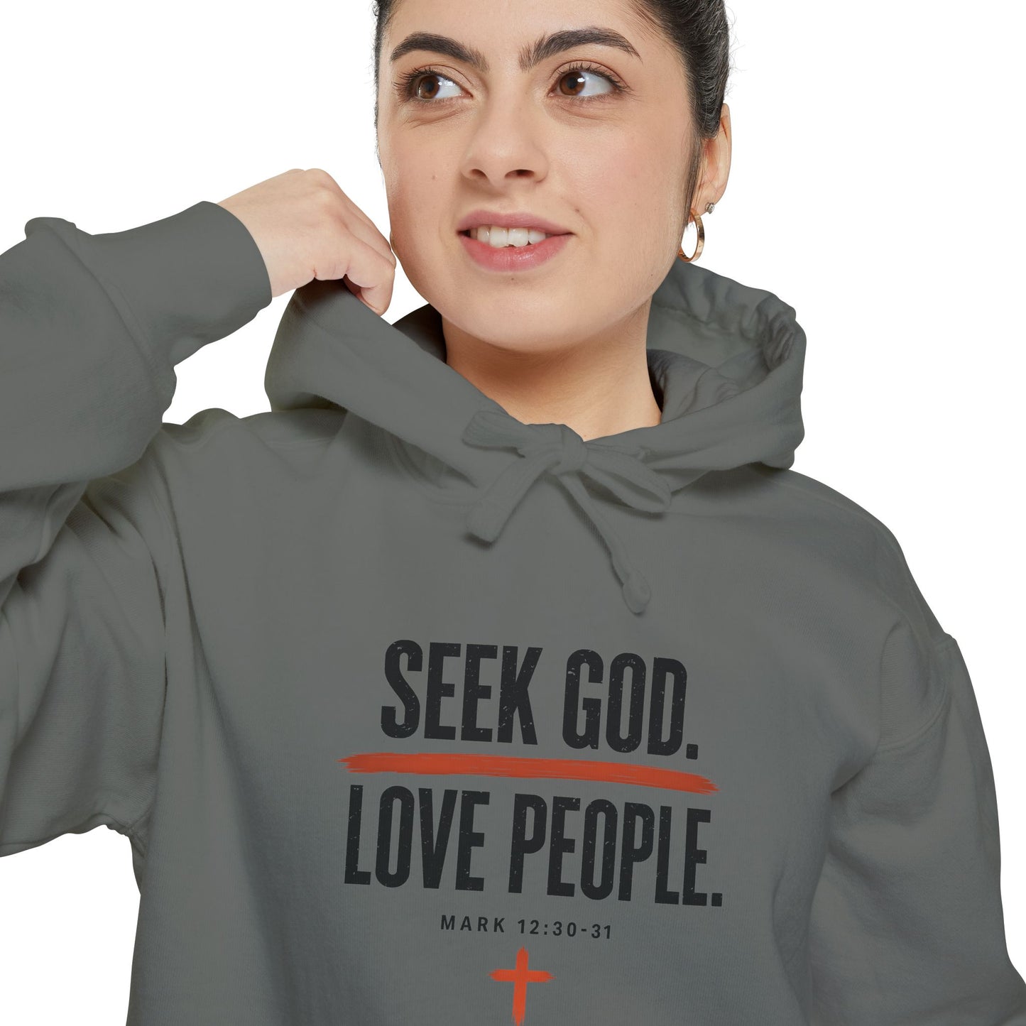 Seek God. Love People. – Stacked Garment-Dyed Hoodie – product image 3