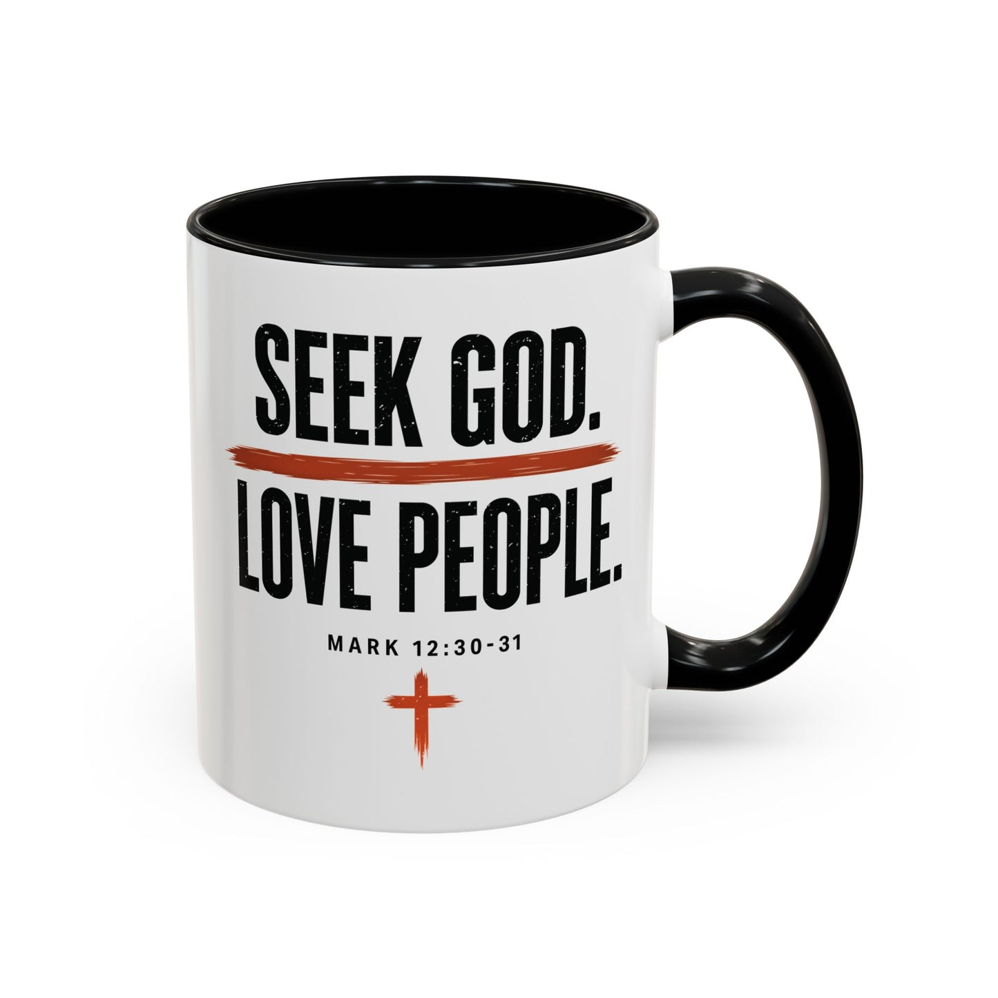 Seek God. Love People. – Stacked Accent Mug – product image 1