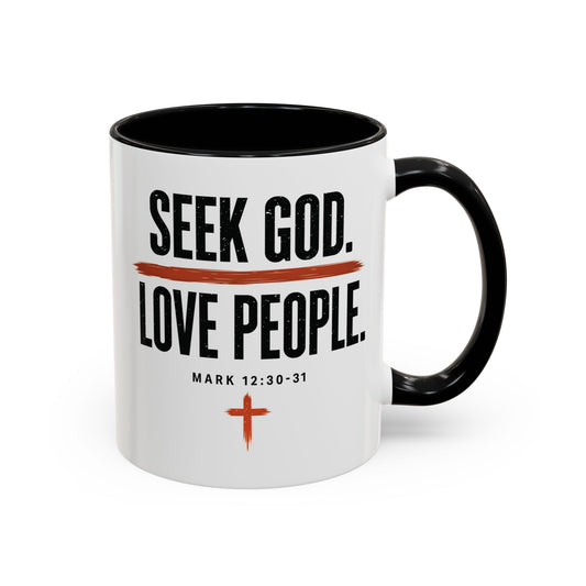 Seek God. Love People. – Stacked Accent Mug – product image 1