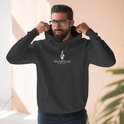White embroidered Torch Logo Lane Seven fleece hoodie