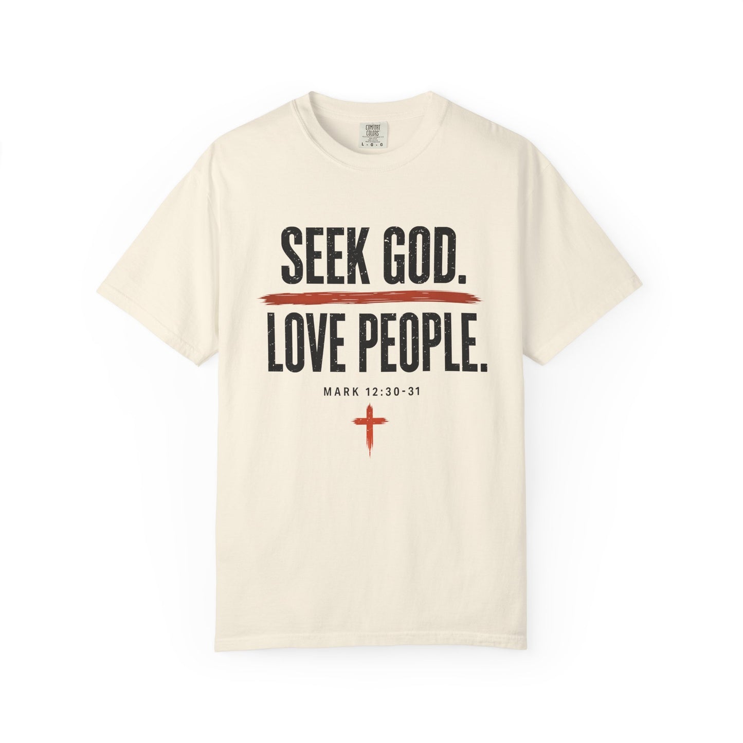Seek God. Love People. – Stacked Tee, Light Palette (Comfort Colors) – product image 4