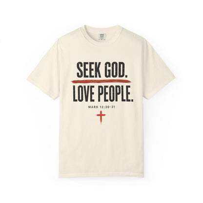 Seek God. Love People. – Stacked Tee, Light Palette (Comfort Colors) – product image 4