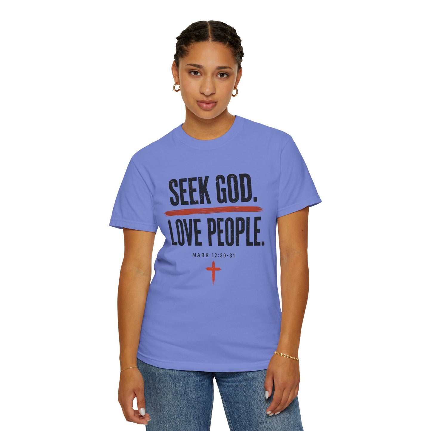 Seek God. Love People. – Stacked Tee, Light Palette (Comfort Colors) – product image 7