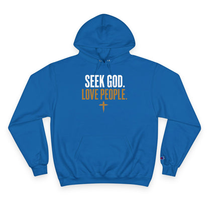Seek God. Love People. — Stacked Champion Hoodie in Royal Blue by Torch of Christ Ministries