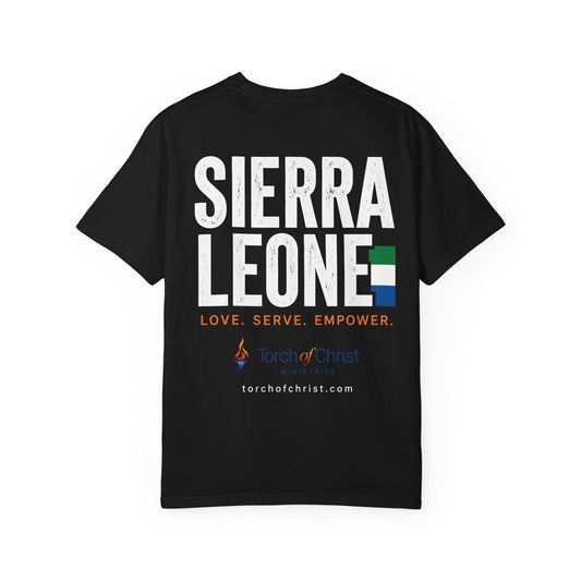 Sierra Leone Mission Torch Emblem Comfort Colors tee